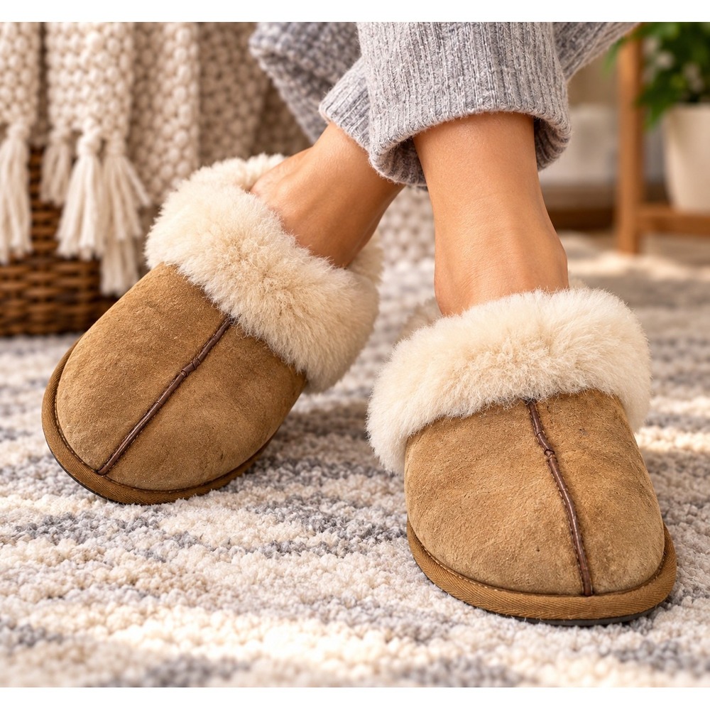 UGG Scuffette Women's 7 Chestnut Suede Sheepskin Lined Slippers 5661